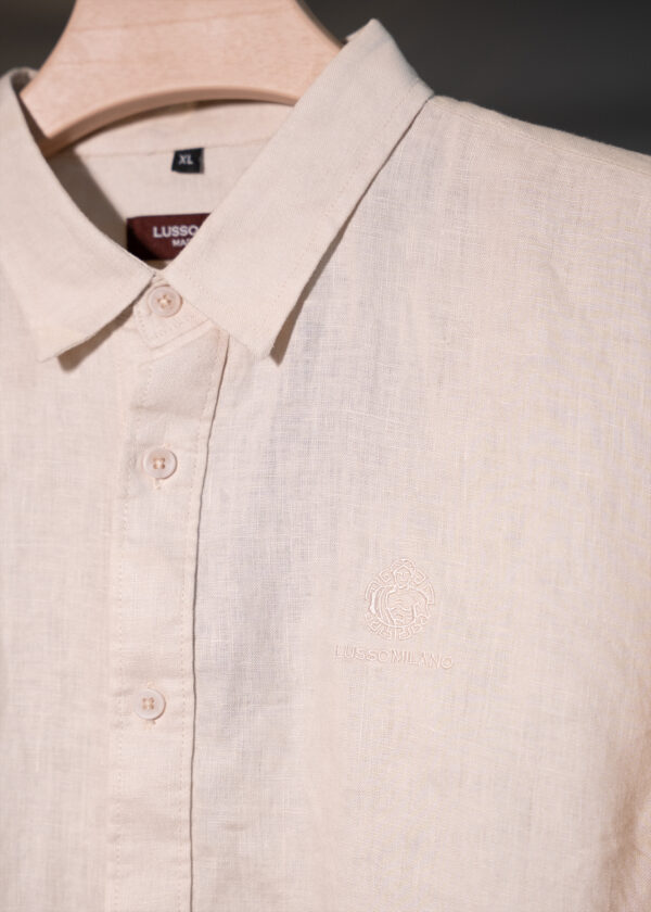 Men's Beige Solid Casual Linen Shirt – Slim Fit, Long Sleeves