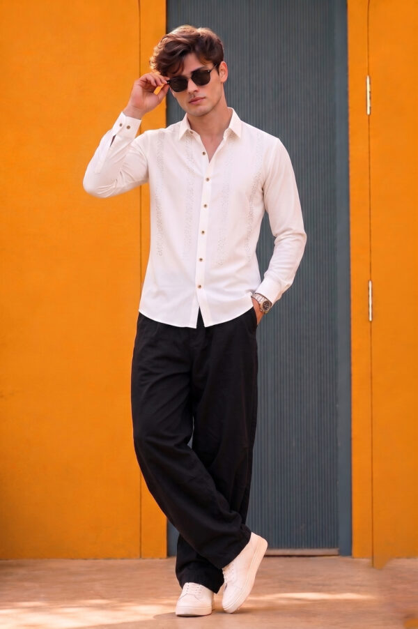Men's Off-White Crystal Embellished Shirt – Slim Fit Luxury Party Wear