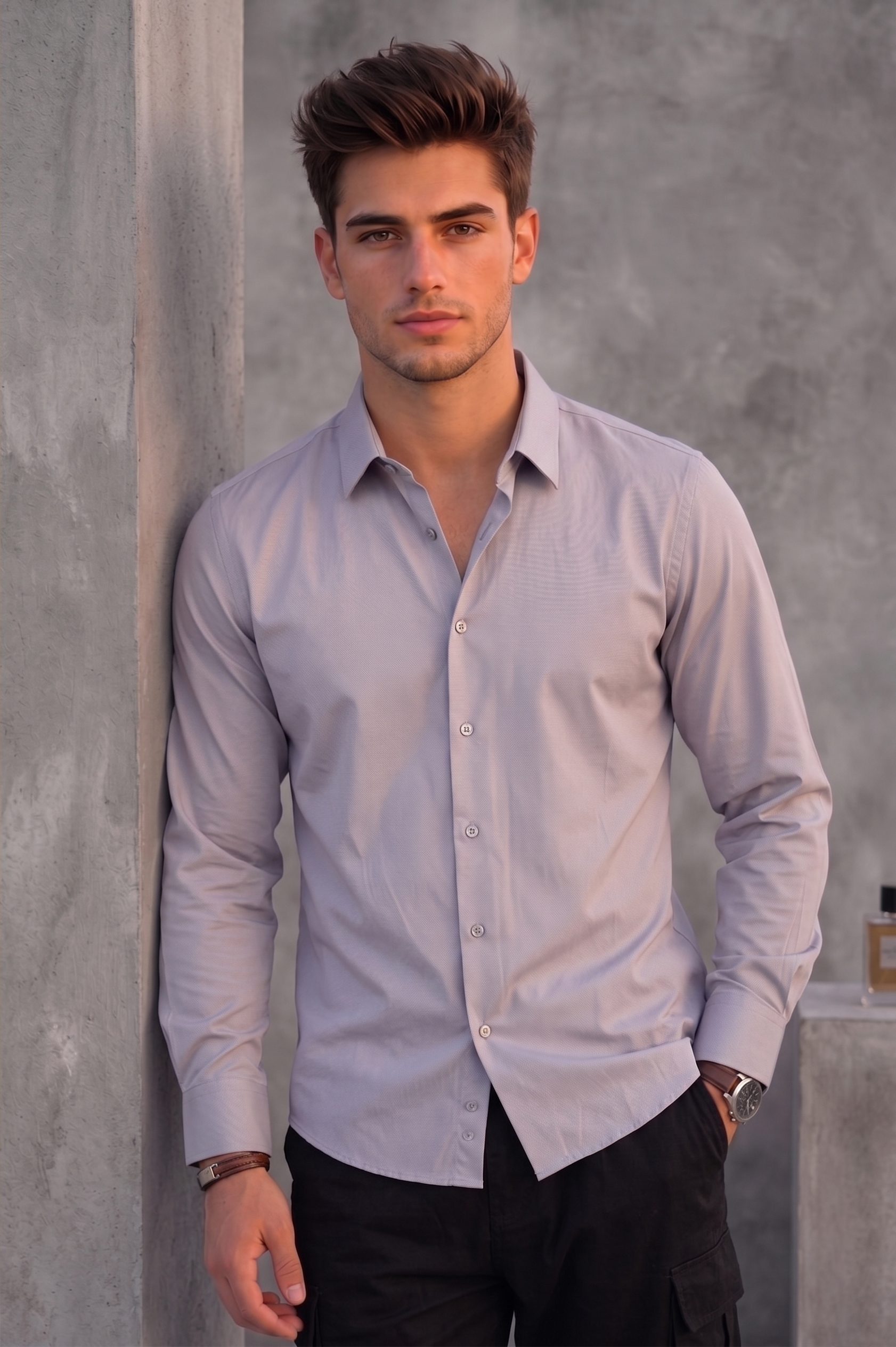 Men's Light Grey Solid Casual Shirt – Slim Fit, Long Sleeves
