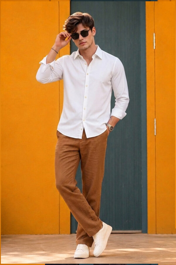 Men's Cream Solid Casual Shirt – Slim Fit, Long Sleeves