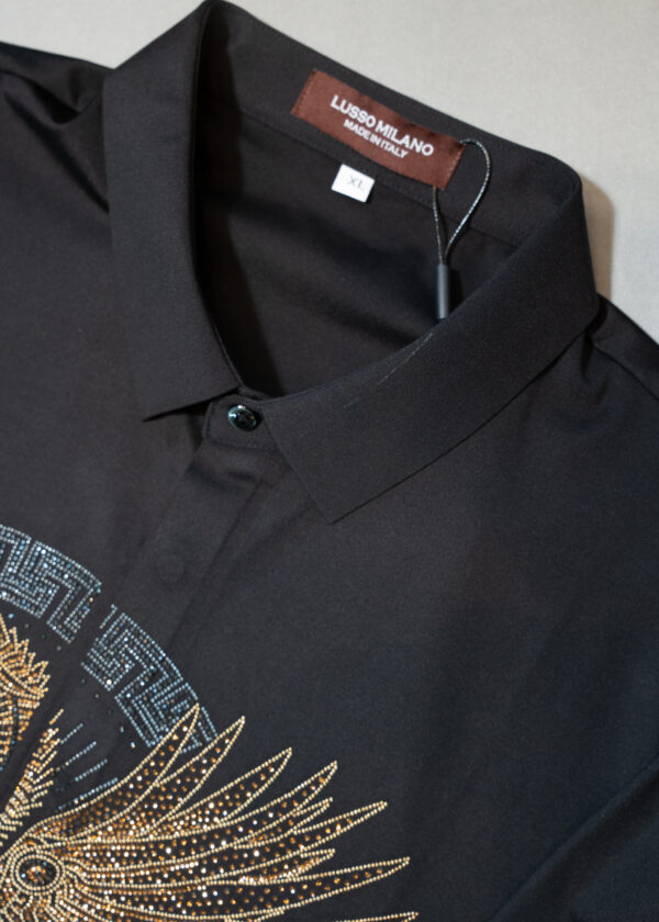 Men's Black Pegasus Embroidered Shirt – Slim Fit Metallic Party Wear