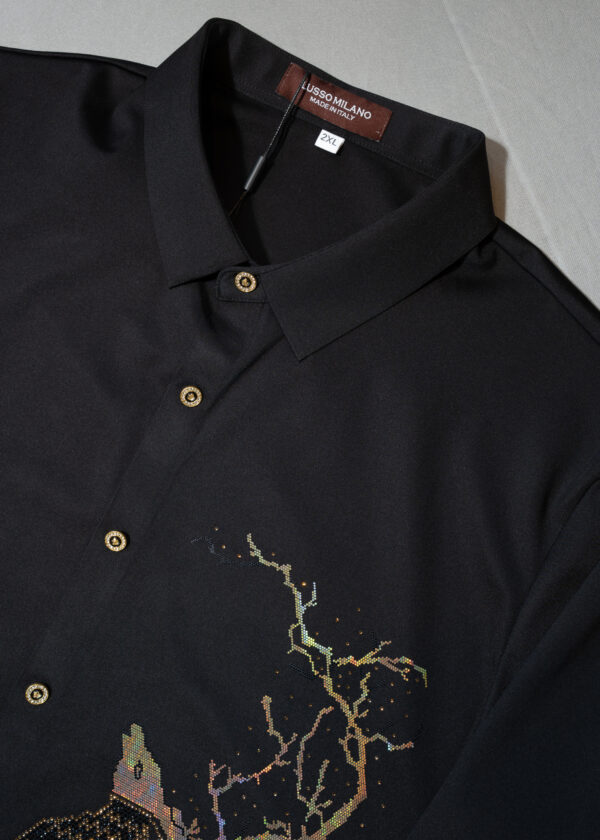 Men's Black Artistic Tree Embroidered Shirt – Slim Fit Party Wear