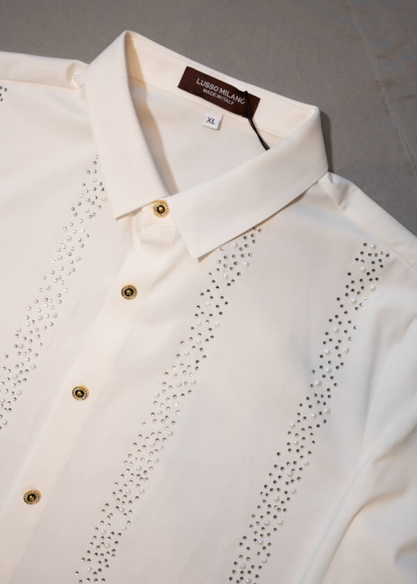 Men's Off-White Crystal Embellished Shirt – Slim Fit Luxury Party Wear