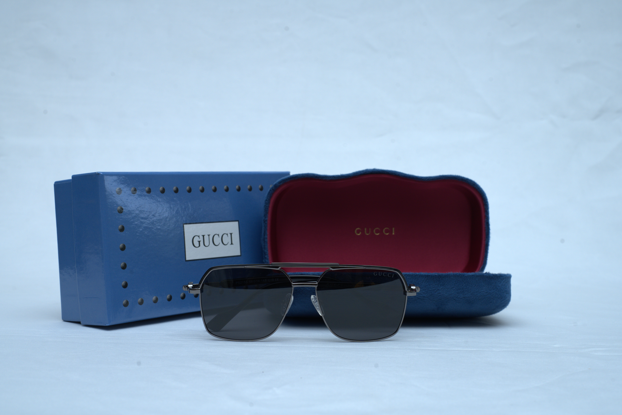 Gucci GG1676S Men's Metal Navigator Sunglasses - Dark Ruthenium/Silver Frame