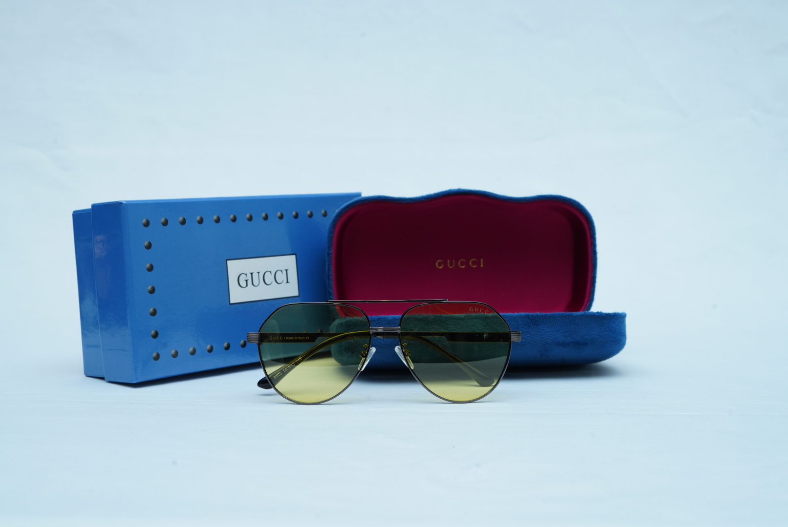 Gucci GG1677S Men's Pilot Aviator Sunglasses - Gold Frame with Yellow Lenses