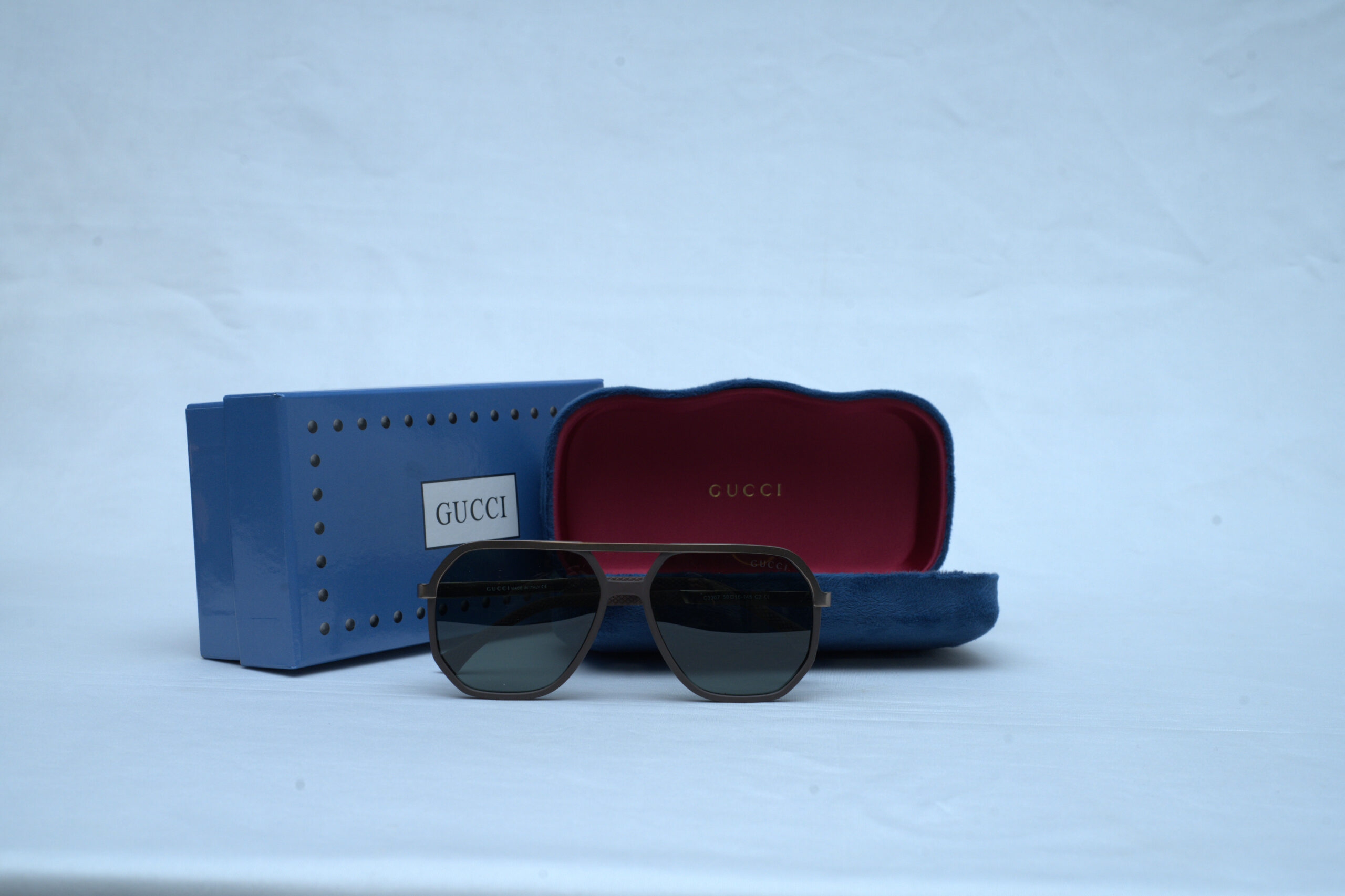 Gucci GG0200S Men's Flat-Top Caravan Aviator Sunglasses - Havana Frame