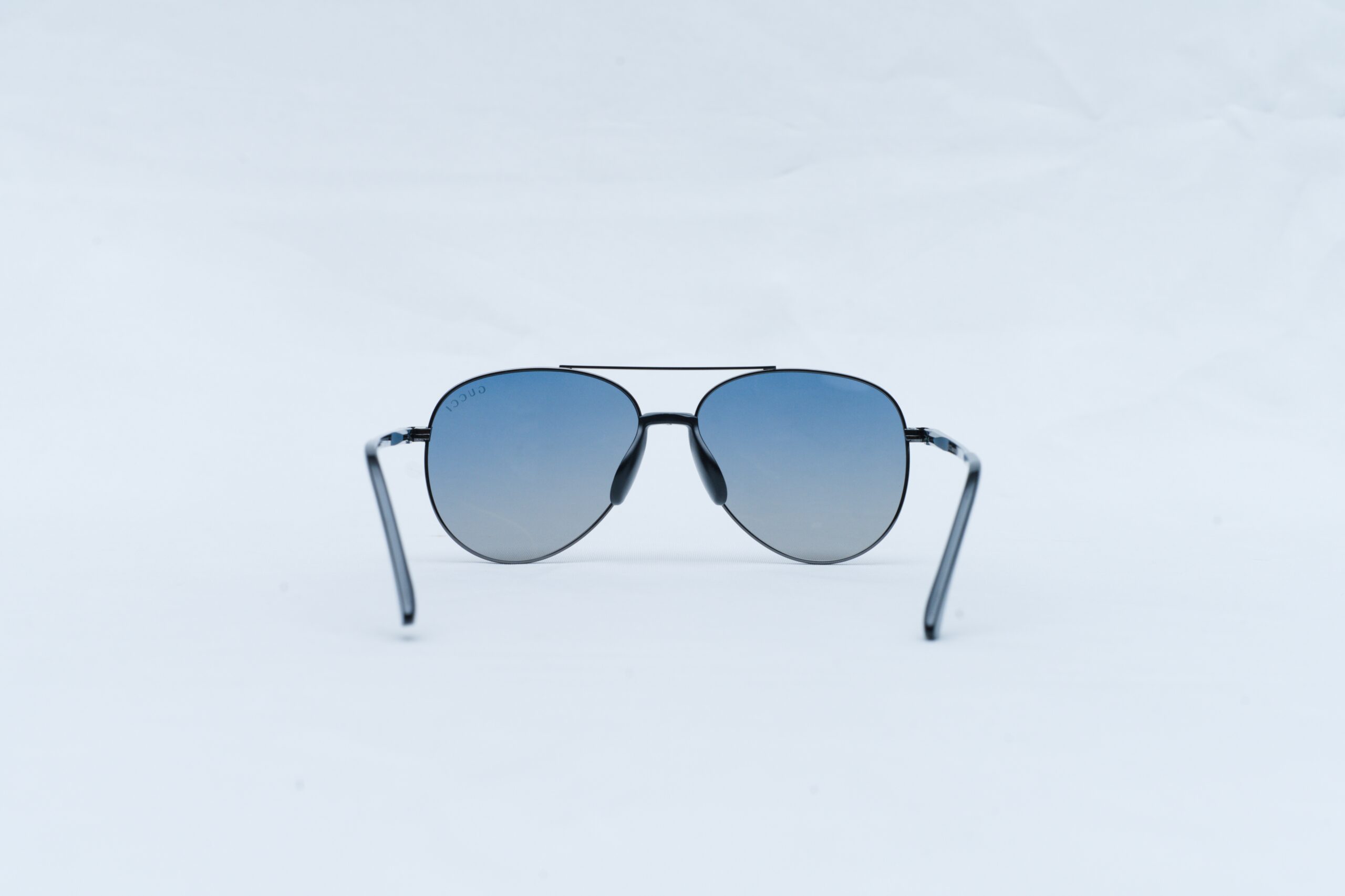 Gucci GG0528S Men's Metal Aviator Sunglasses - Black Frame with Blue Gradient Lenses