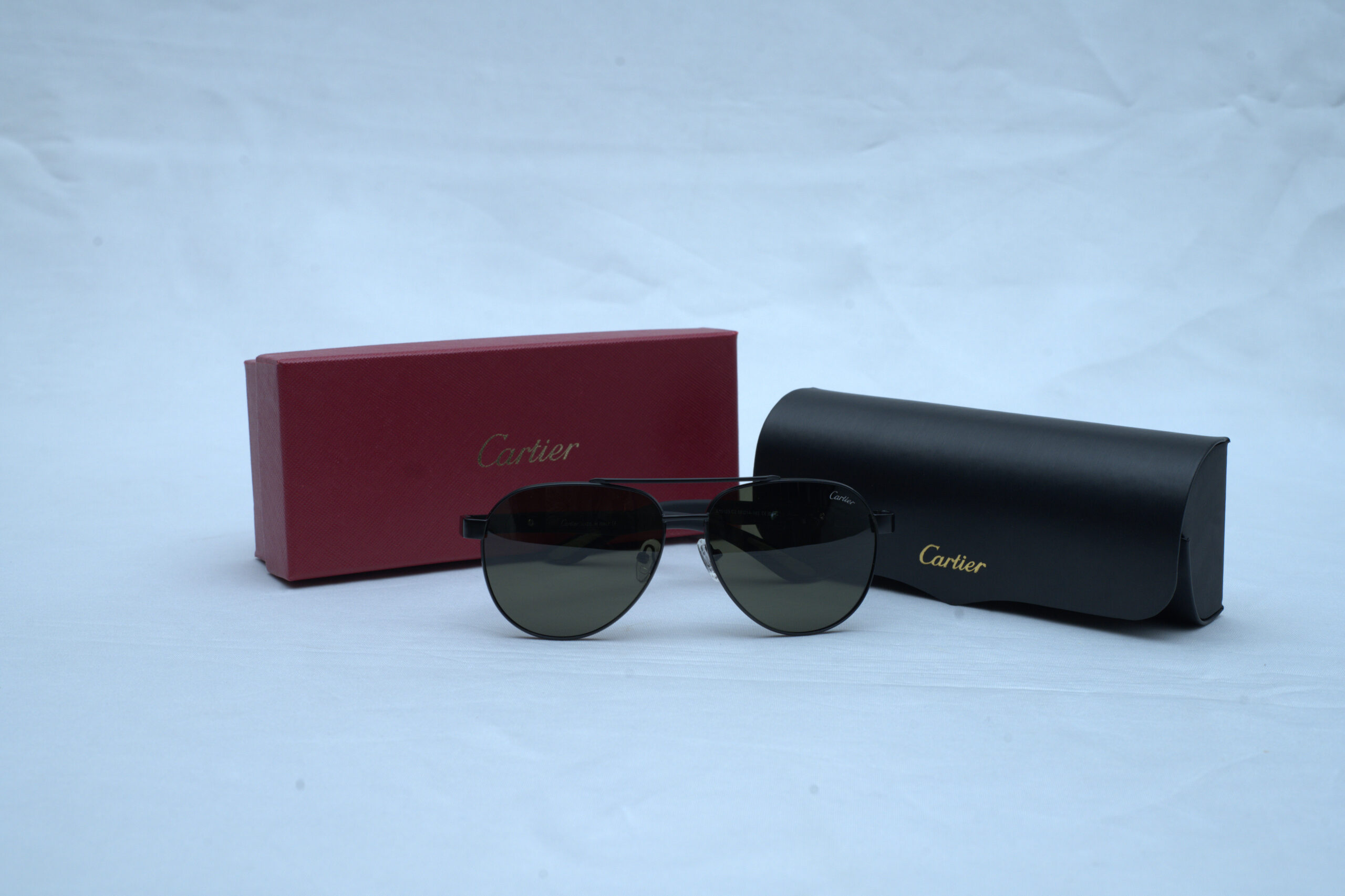 Cartier Santos de Cartier Black Metal Aviator Sunglasses - CT0476S