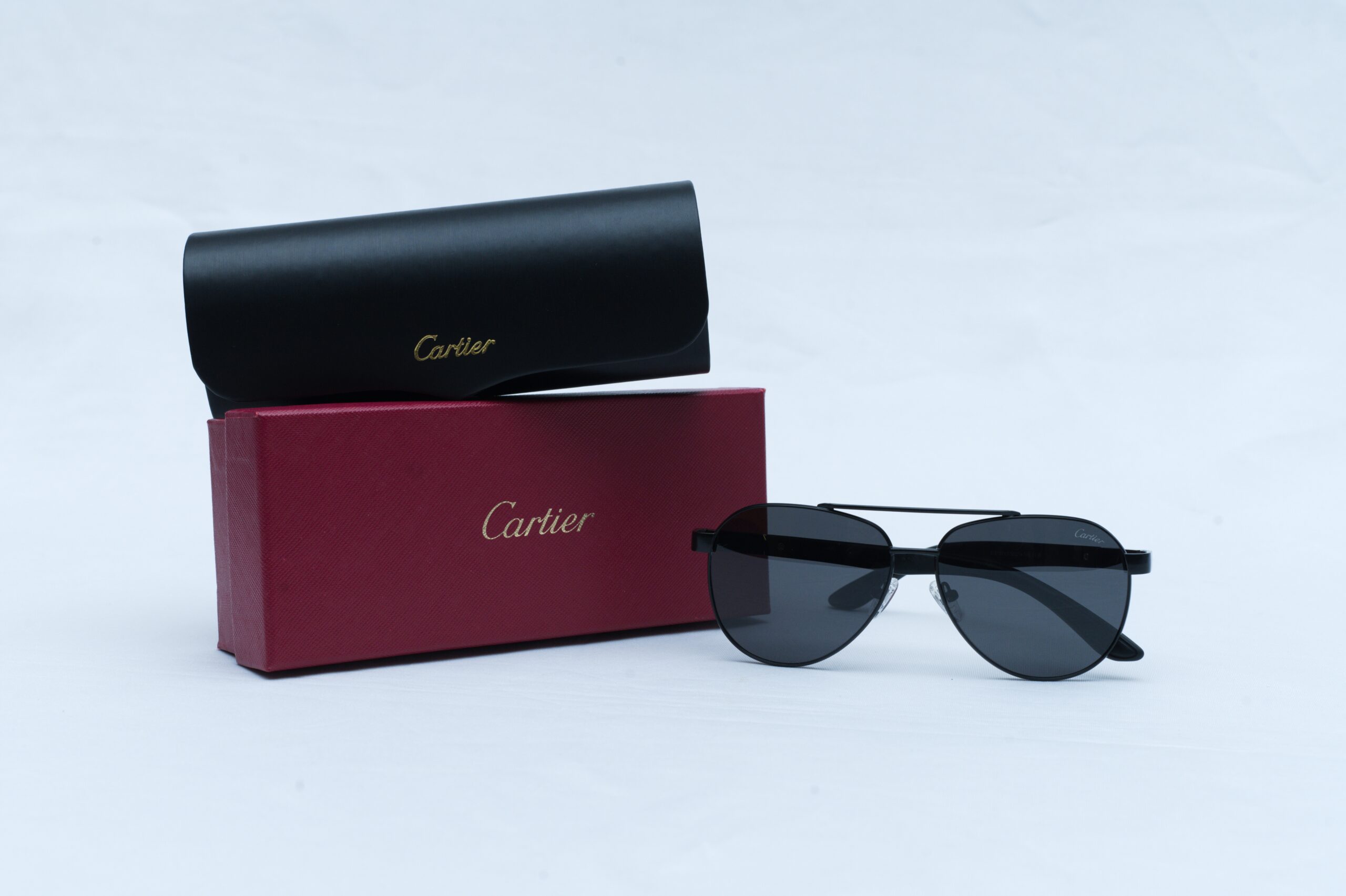 Cartier Santos de Cartier All-Black Metal Aviator Sunglasses - CT0476S
