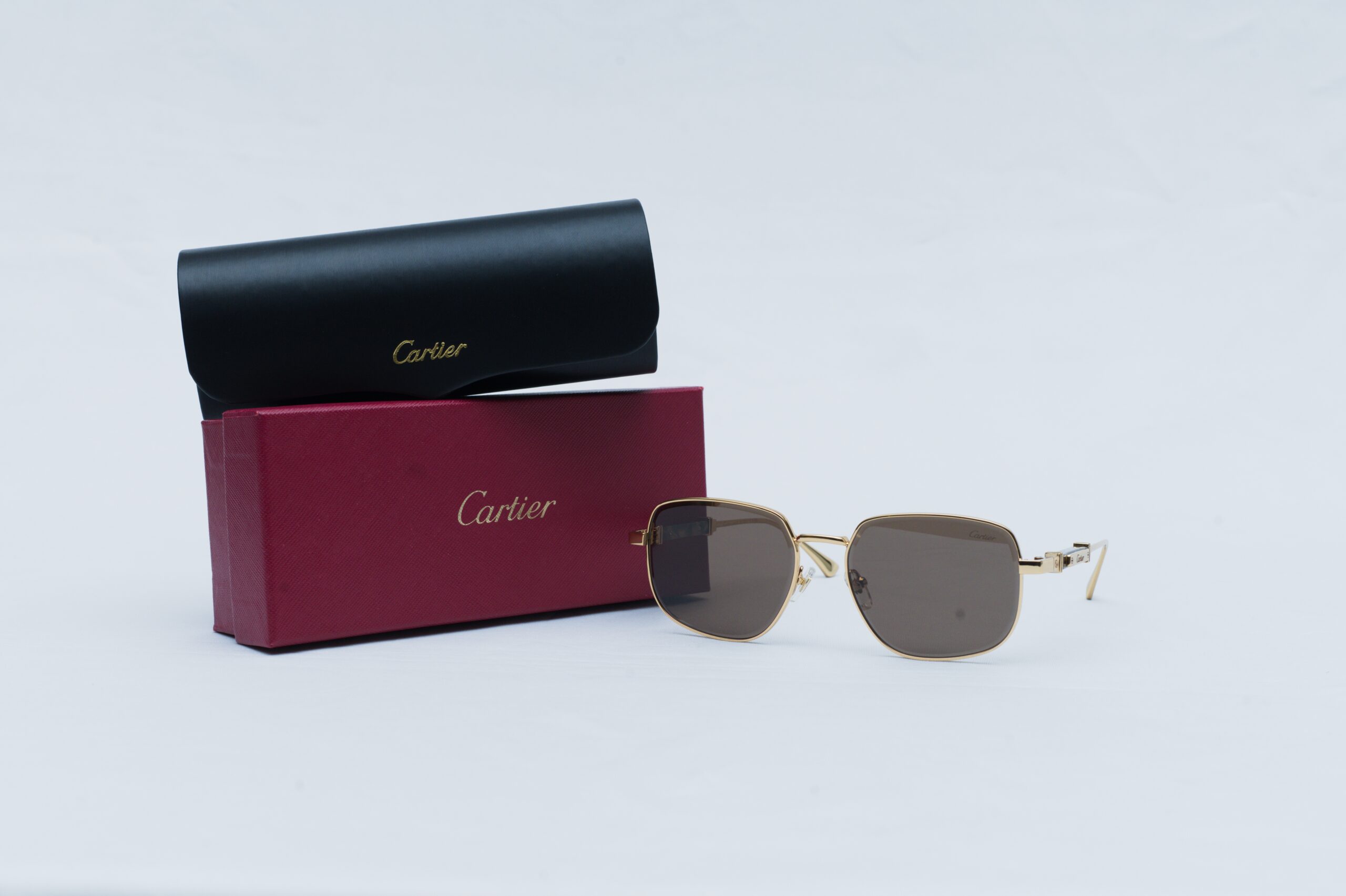 Cartier Luxury Men's Gold Frame Sunglasses - Geometric Square Shades