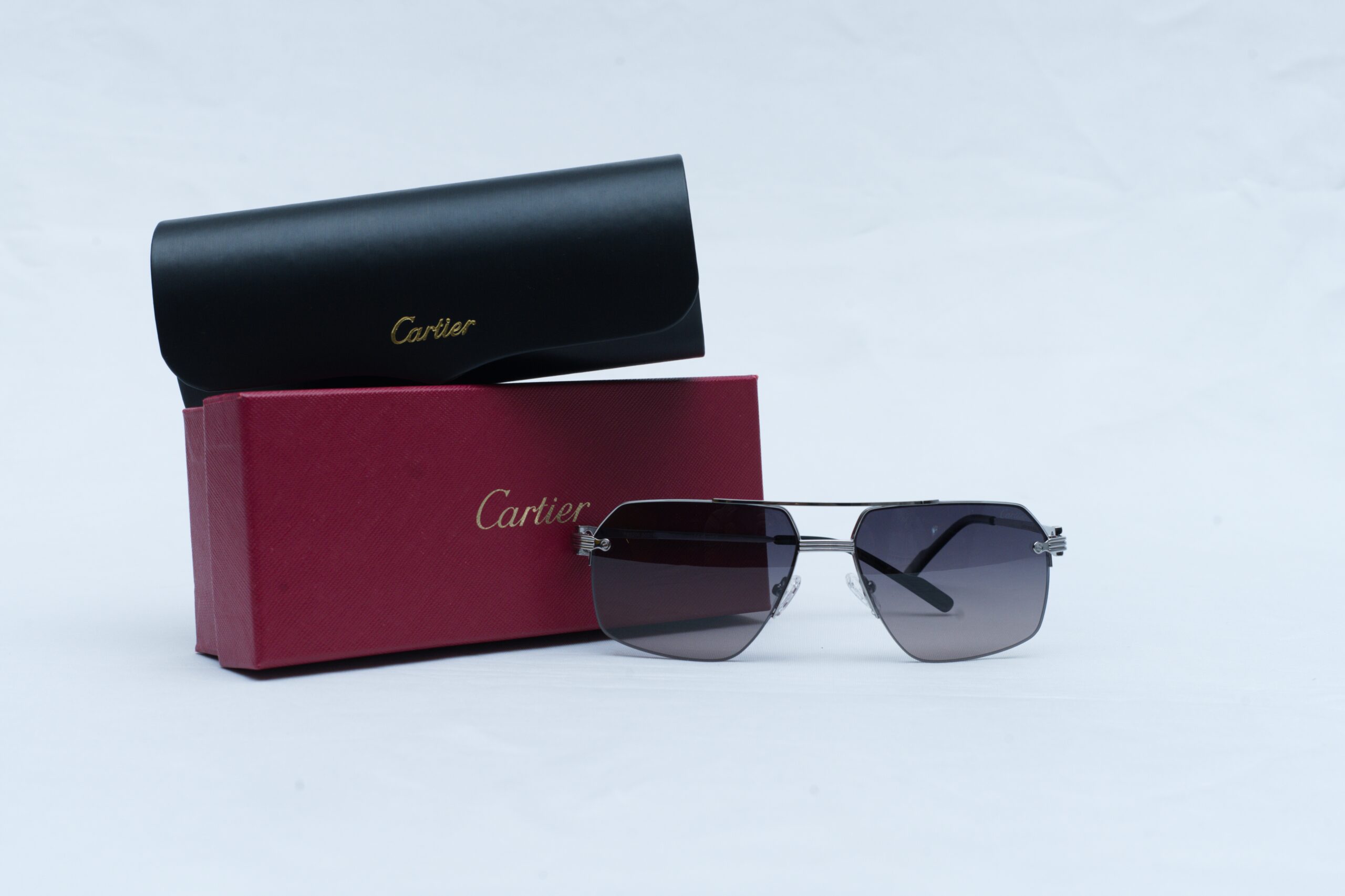 Cartier Luxury Men's Rimless Sunglasses - Silver Double Bridge Shades