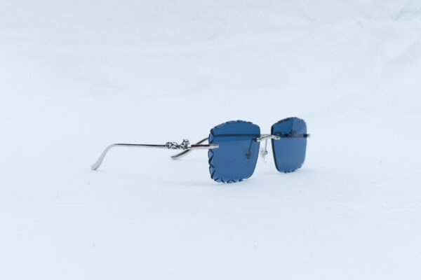 Cartier Luxury Men's Diamond Cut Sunglasses - Platinum Silver & Blue Shades