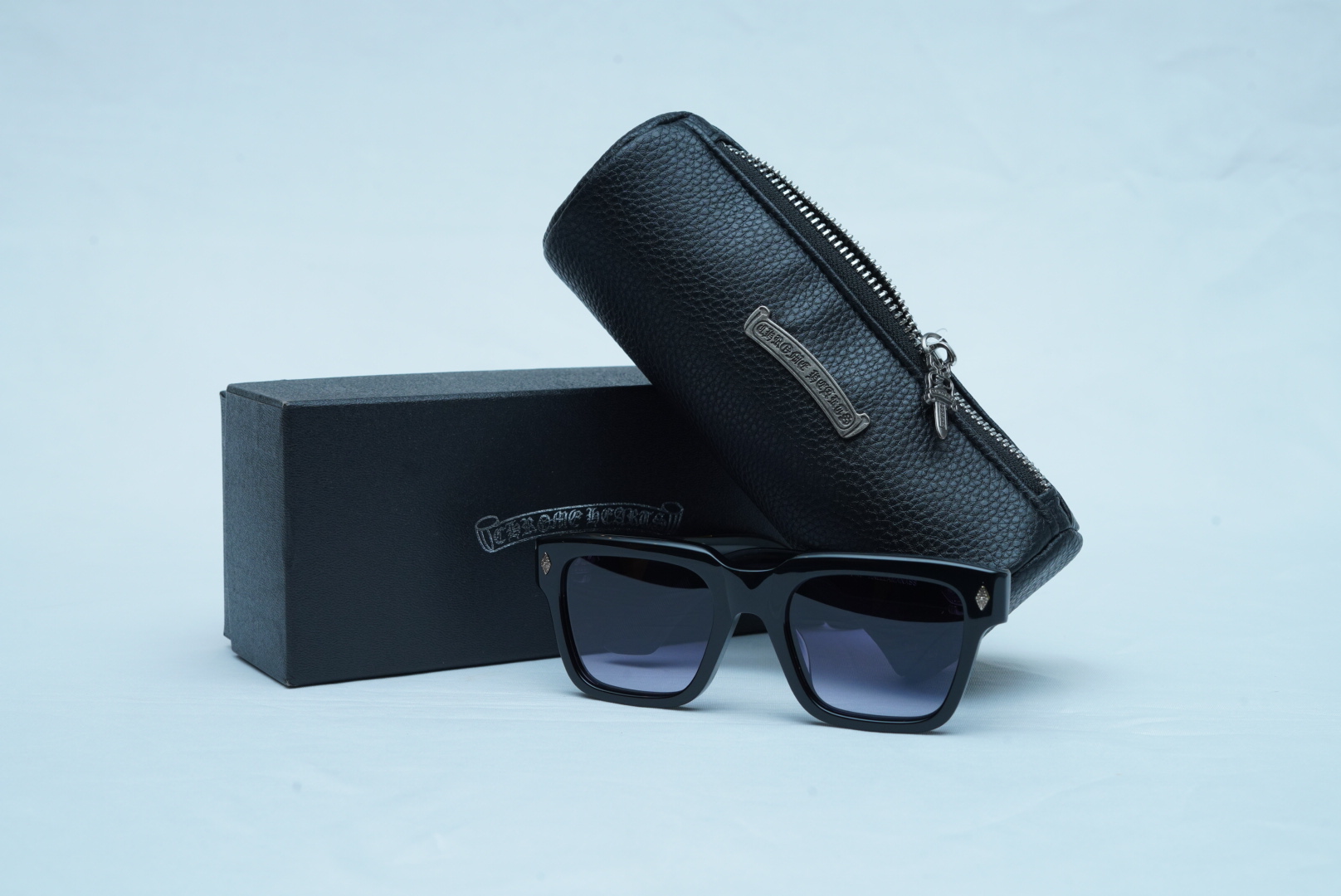 Chrome Hearts Luxury Men's Thick Square Sunglasses - Flat Brow Black Shades