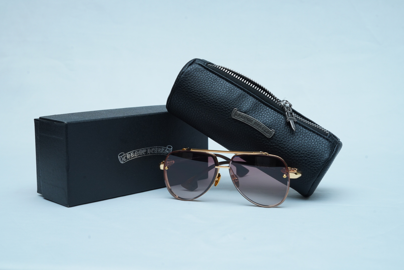 Chrome Hearts Luxury Men's Rimless Sunglasses - Gold Cross Accent Shades